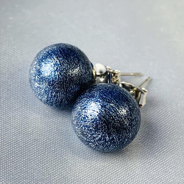 送料無料! ピアス 本藍染 コットンパール キャッチ式 一粒 6mm 8mm