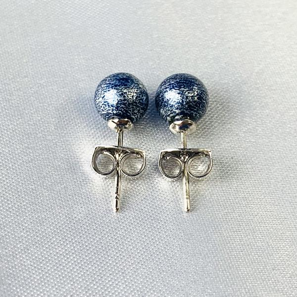 送料無料! ピアス 本藍染 コットンパール キャッチ式 一粒 6mm 8mm