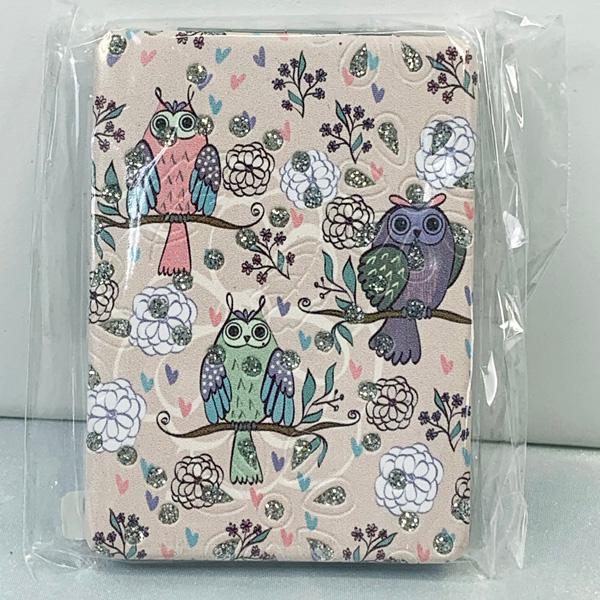 送料無料 フクロウ 拡大鏡付 コンパクトミラー 二つ折り かわいい