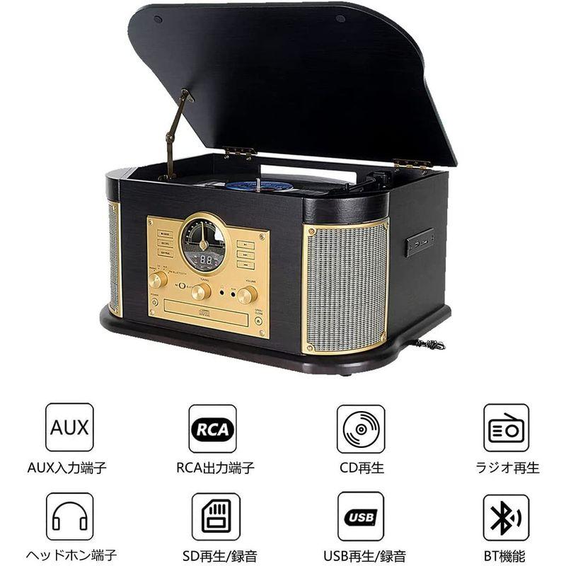 DLITIME 多機能レコードプレーヤー CDプレーヤー付き USB/SD対応 録音 カセット 選べる回転スピード 交換針1本付 多機能レコードプレーヤー CDプレーヤー付き USB/SD対応 録音 カセット 選べる回転スピード 交換針1本付