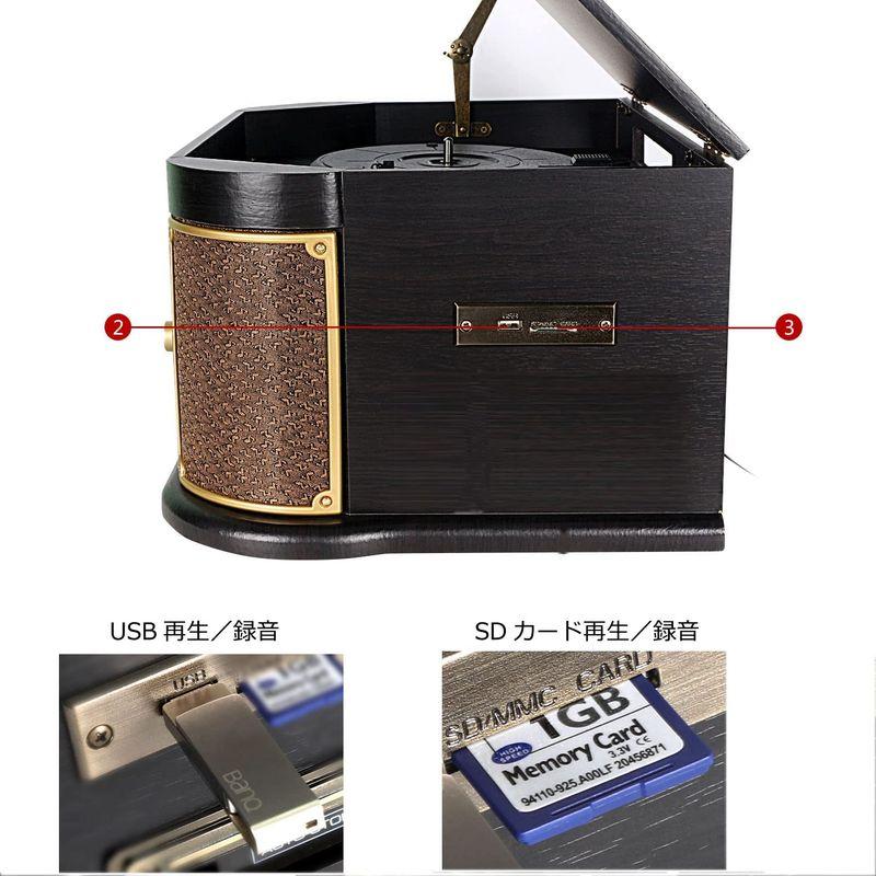 DLITIME 多機能レコードプレーヤー CDプレーヤー付き USB/SD対応 録音 カセット 選べる回転スピード 交換針1本付 多機能レコードプレーヤー CDプレーヤー付き USB/SD対応 録音 カセット 選べる回転スピード 交換針1本付