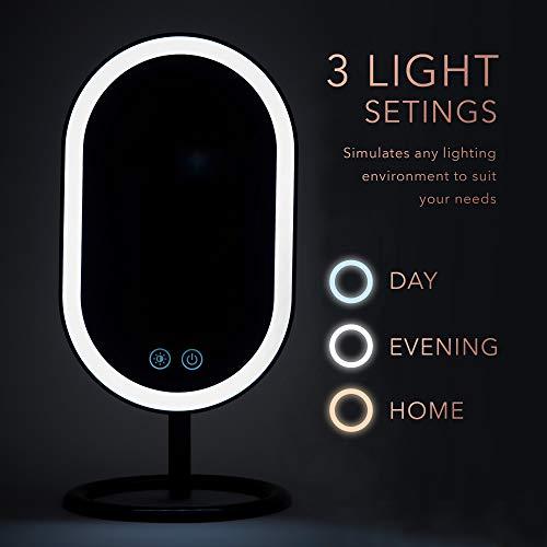 Fancii LED 化粧鏡 プレミアムメイクミラー 3ライト設定 金属女優ミラー、3色調光 コードレス 充電式 スタンド卓上鏡 (Vera) 