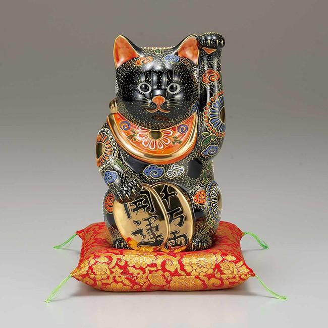 全国無料，限定セール 九谷焼 7号小判招き猫 黒盛 日本製 ギフト