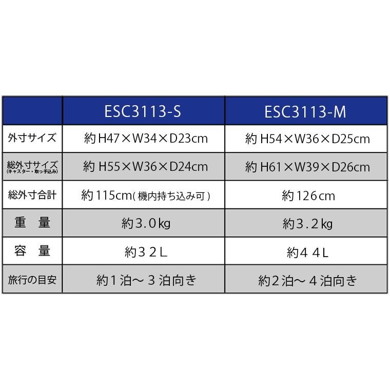 キャリーバッグ キャリーケース 32L 機内持ち込み 小型 軽量  TSAロック ダイヤル錠 シフレ ESCAPE'S エスケープ ESC3113 Sサイズ | ESCAPE'S | 09