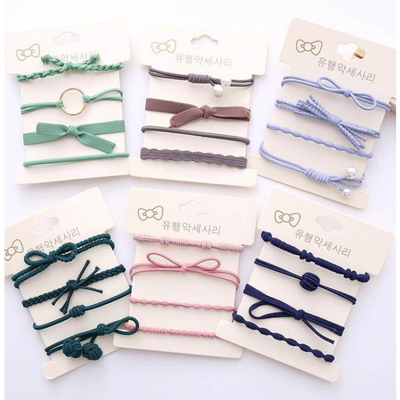 ヘアゴム 4点セット カラバリ ハンドメイド リボン リング 真珠 ヘア  
