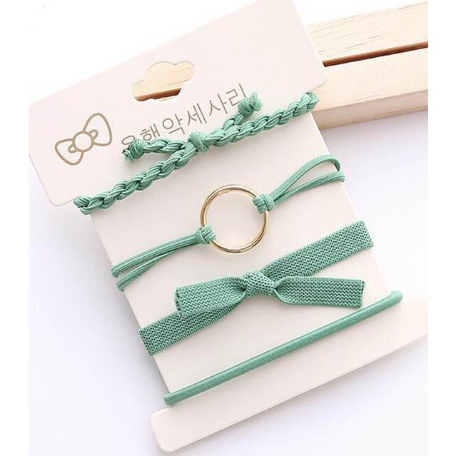 ヘアゴム 4点セット カラバリ ハンドメイド リボン リング 真珠 ヘア  