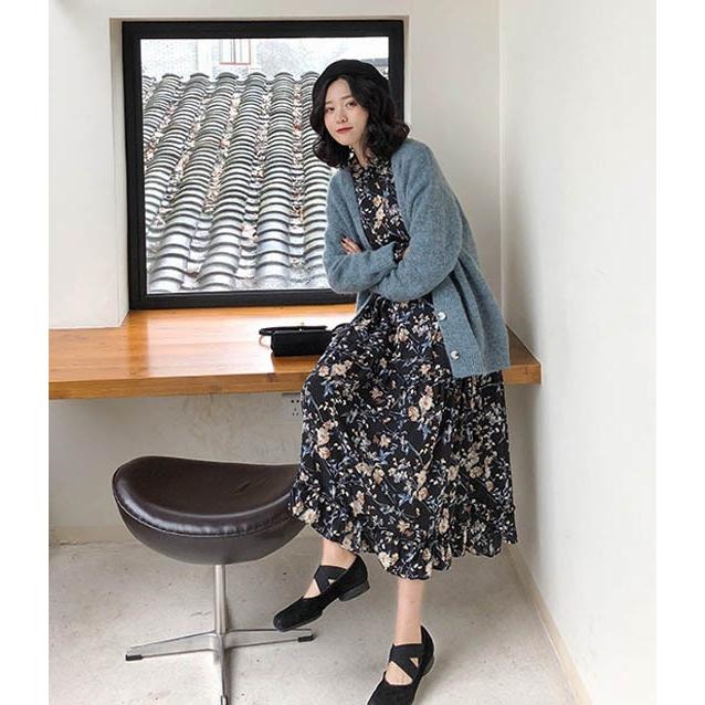 ワンピース 花柄ワンピース ボタニカル柄 ミモレ丈ワンピース フリル ゆったり 0 Amanecer 通販 Yahoo ショッピング