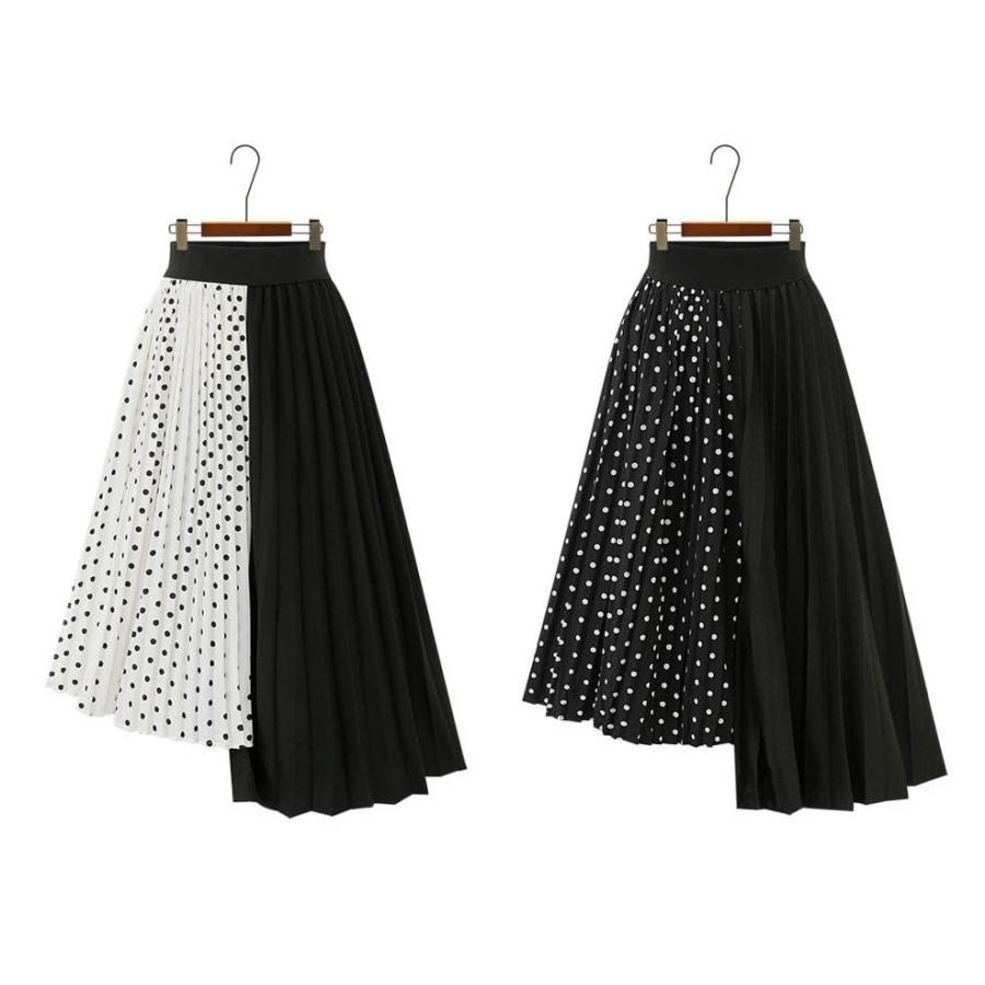 スカート Aラインスカート ドット柄 水玉 プリーツ シフォン 切り替え