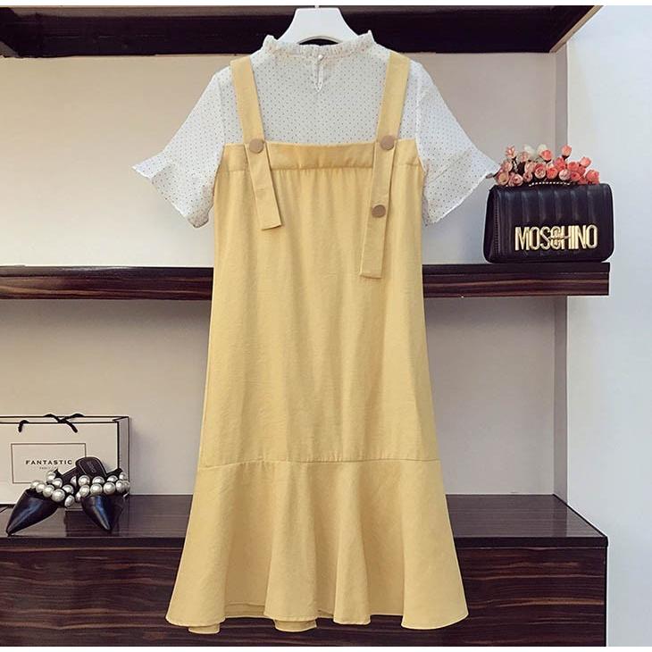 ワンピース レイヤード風 Aラインワンピース シフォンワンピース ドット柄 フリル サロペット風ワンピース 475 Amanecer 通販 Yahoo ショッピング