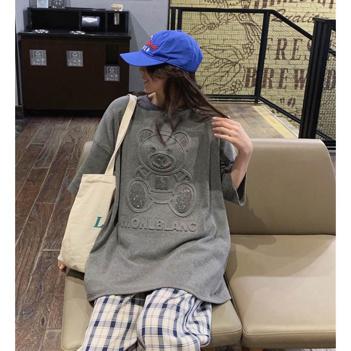 Tシャツ ロングT ドロップショルダー プルオーバー クマ