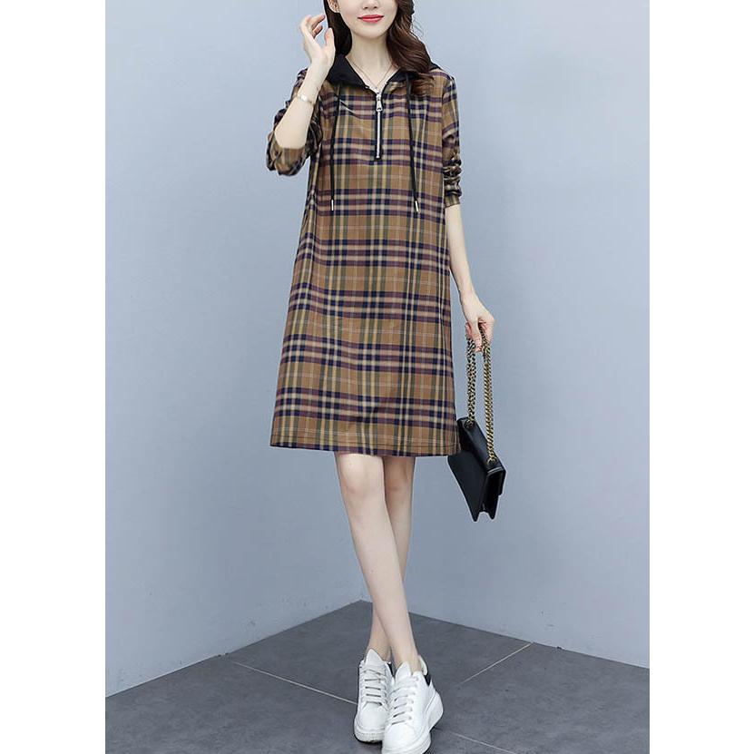 ワンピース チェック柄ワンピース パーカー ファスナー付き フード付き
