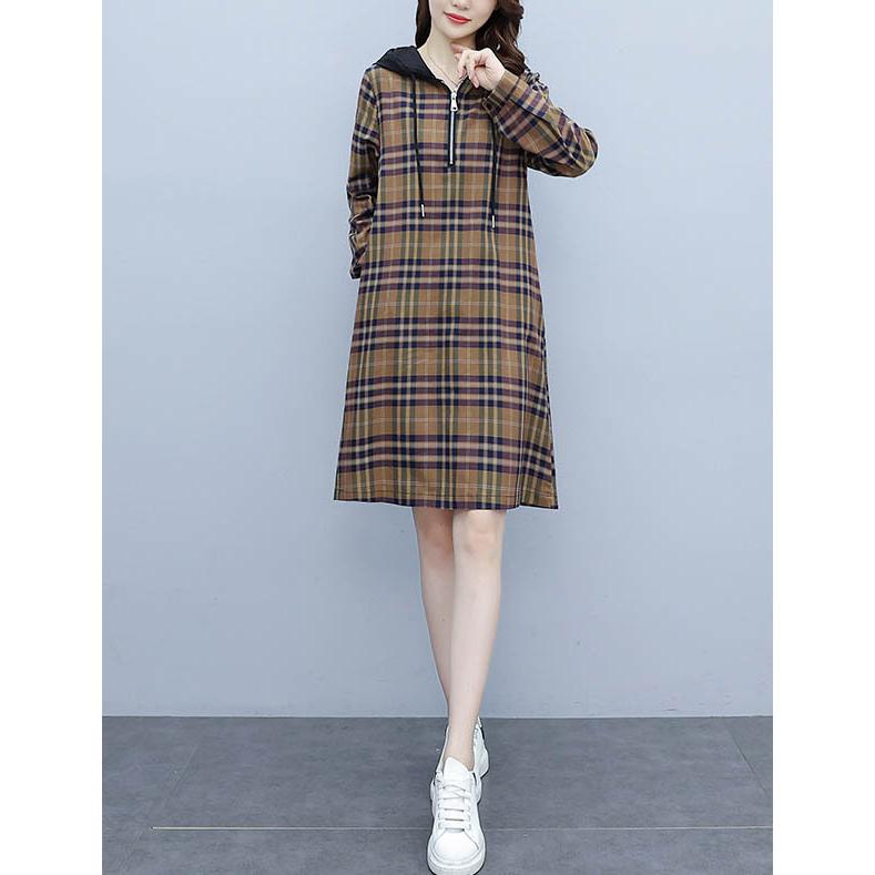 ワンピース チェック柄ワンピース パーカー ファスナー付き フード付き