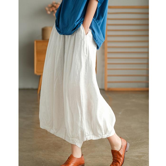 ガウチョパンツ スカーチョパンツ 麻綿混紡 ゆったり パープル