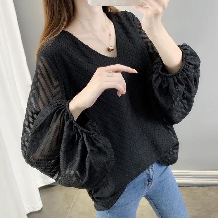 新品♡シフォン バルーンスリーブブラウス トップス バルーンスリーブシアーブラウス シフォンブラウス シースルー