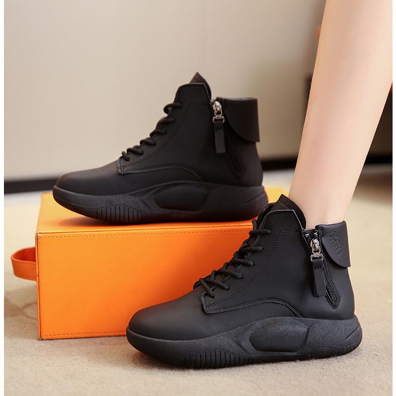 スニーカー 厚底 ショートブーツ レースアップ サイドファスナー  