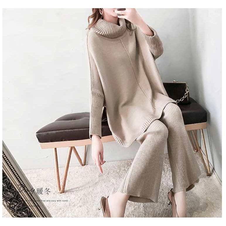 セットアップ 上下セット ニット プルオーバー タートルネック