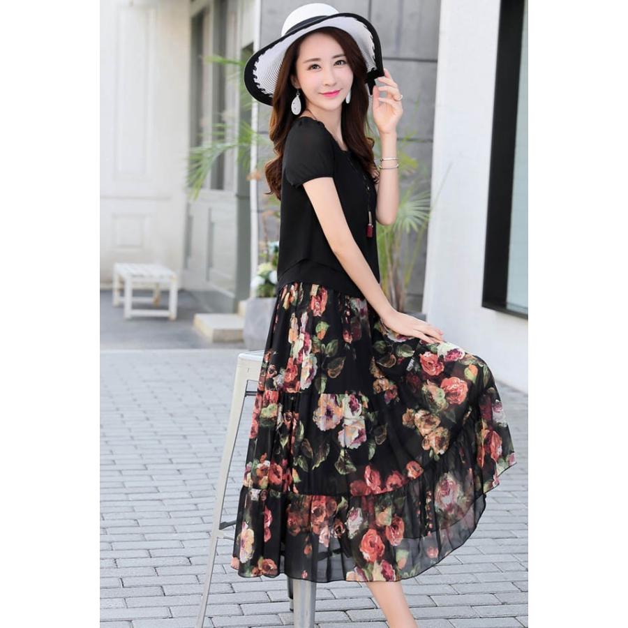 セットアップ 2点セット シフォンブラウス 花柄スカート A セットアップ 2点セット シフォンブラウス 花柄スカート A