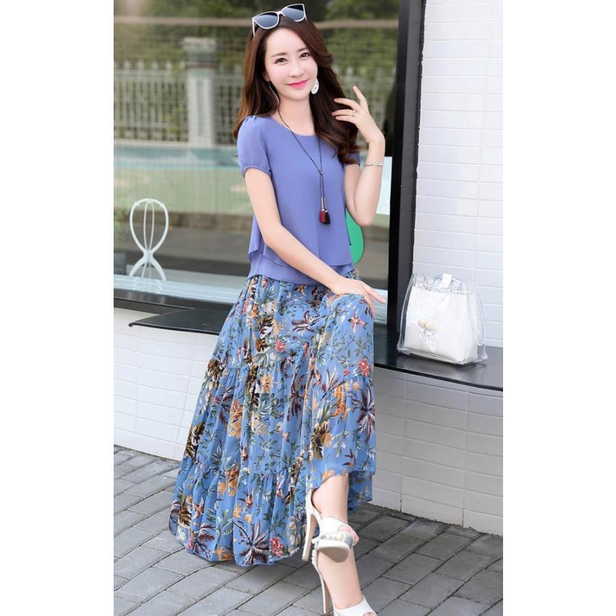 セットアップ 2点セット シフォンブラウス 花柄スカート A セットアップ 2点セット シフォンブラウス 花柄スカート A