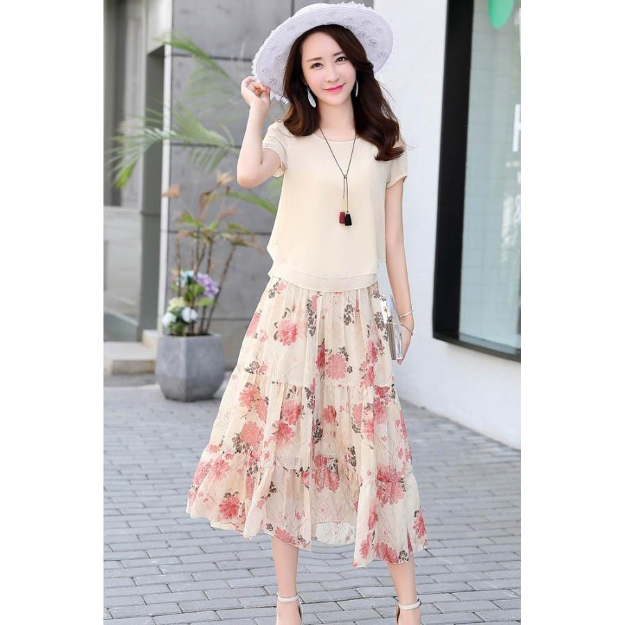 セットアップ 2点セット シフォンブラウス 花柄スカート A セットアップ 2点セット シフォンブラウス 花柄スカート A