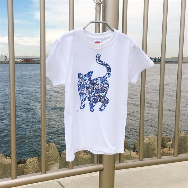 琉球紅型ネコTシャツ　白 ホワイト メンズ　レディース　XS〜Lサイズ　沖縄 和柄 　生成り　かりゆしウェア　半袖　あまねこ オリジナル Tシャツ |  | 03