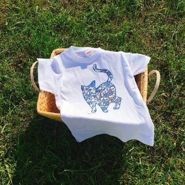 琉球紅型ネコTシャツ　白 ホワイト メンズ　レディース　XS〜Lサイズ　沖縄 和柄 　生成り　かりゆしウェア　半袖　あまねこ オリジナル Tシャツ |  | 04