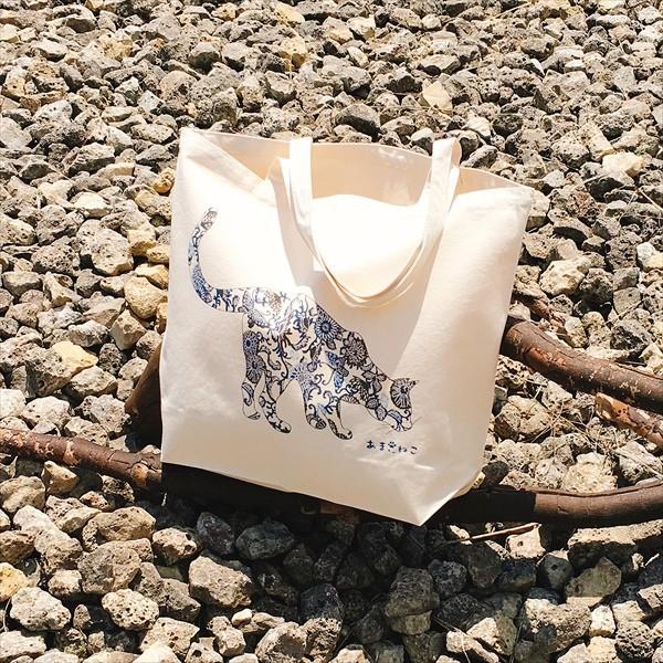 琉球紅型　猫トートバッグ　Lサイズ　20リットル　大容量　沖縄　厚手　エコバッグ　ショッピングバッグ　綿100％ |  | 01