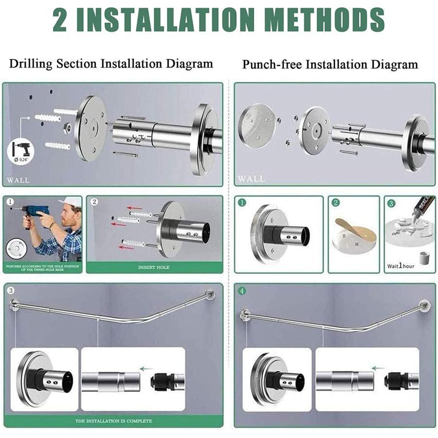 シャワーカーテンレール L字型 304ステンレス鋼 強力極太タイプ 突っ張り棒 拡張可能なカーブシャワーカーテンロッドレール 取り付け簡単｜amanostore2｜07