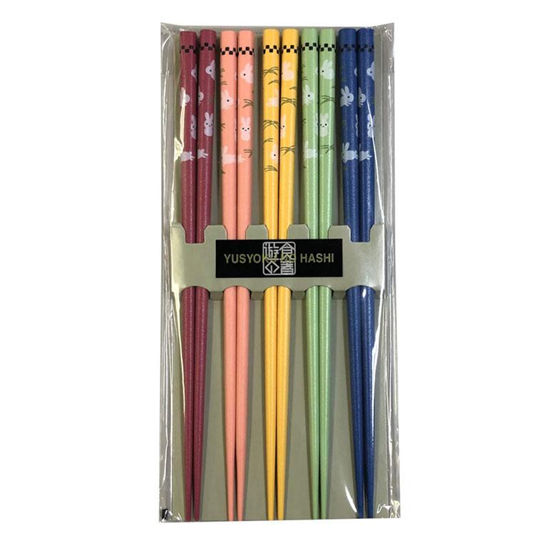 グリーン　お箸 イシダ お箸 客用 5膳組 乾漆野 うさぎ 日本製 ヘッダー 滑り止め加工