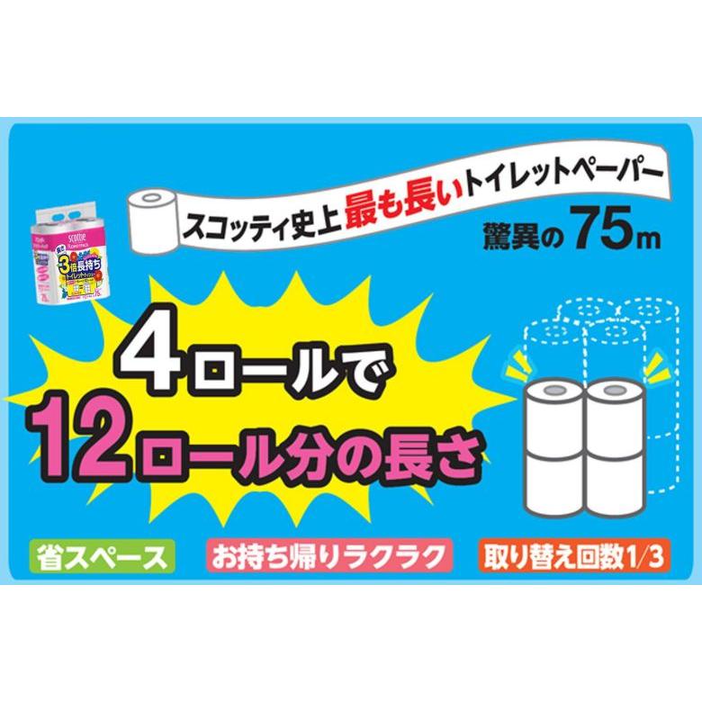 トイレットペーパー スコッティ フラワーパック  3倍長持ち 4ロール ダブル トイペ  5個セット｜amart-e｜03