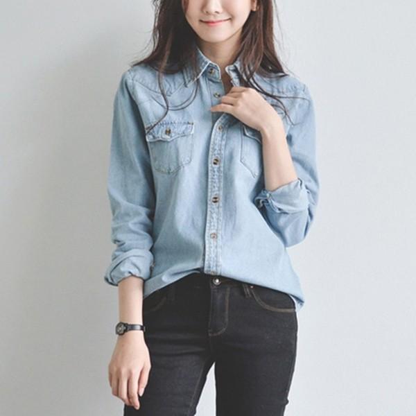 デニムダンガリー 長袖 ロールアップ レディース シャツ |  | 04