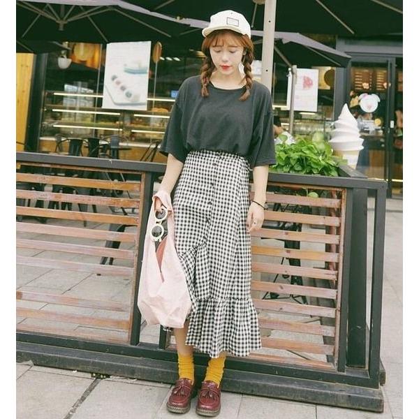 フィッシュテール ロング丈 スカート スイング チェック柄 ボタンダウン マキシスカート |  | 01