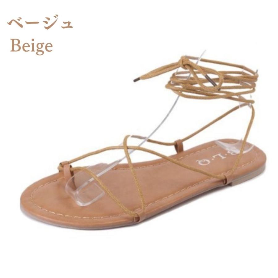 フラットサンダル グラディエーターサンダル ぺたんこ ストラップ 紐  編み上げ リボン レディース サンダル 春夏 |  | 03
