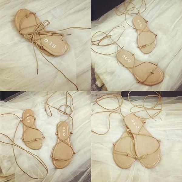フラットサンダル グラディエーターサンダル ぺたんこ ストラップ 紐  編み上げ リボン レディース サンダル 春夏 |  | 07