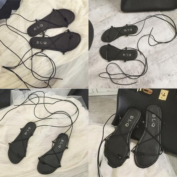 フラットサンダル グラディエーターサンダル ぺたんこ ストラップ 紐  編み上げ リボン レディース サンダル 春夏 |  | 08