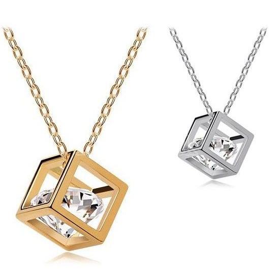 スクエアーネックレス クリスタル キュービックネックレス ペンダント | 