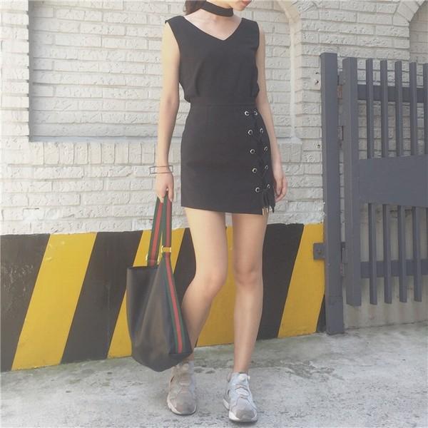 レースアップ タイト 編み上げ モノトーン カジュアル ミニ スカート |  | 04