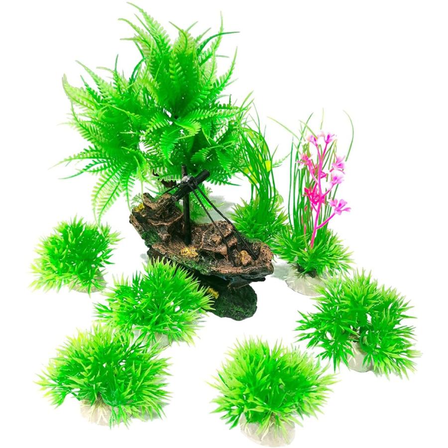日本最大級の品揃え Zhhml 水槽用 人工水草 水草セット レイアウト 水槽 飾り 観賞魚 爬虫類 沈没船装飾品 熱帯魚 金魚 隠れ家 9点セット 水族館飾り