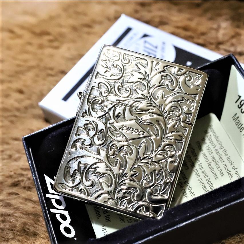 ZIPPO 1935 レプリカ 両面アラベスク シルバー 四角いジッポ 銀