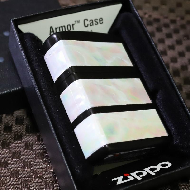 限定ZIPPO 3面加工 アーマーシェル3ライン ブラック 100個限定 天然貝 職人仕立て 人気 限定ジッポ プレゼント 高級 レア Armor zippo 黒 かっこいい ライター
