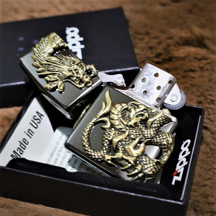 ZIPPO 限定ZIPPO 重厚 両面ドラゴン ブラック 黒 龍 竜 金 限定