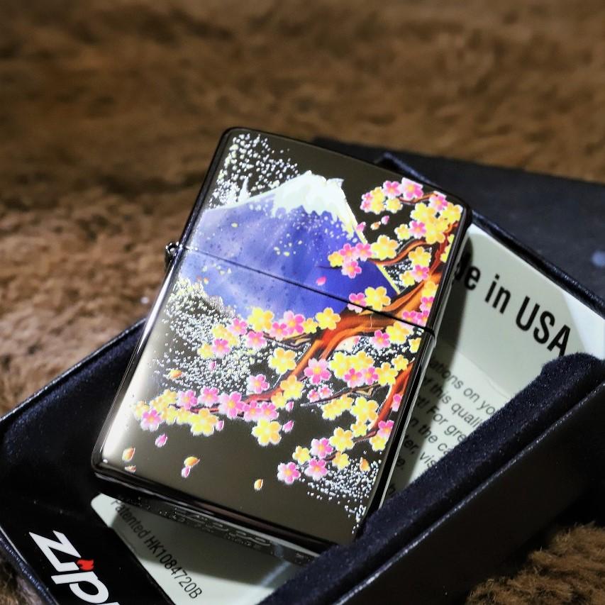 ZIPPO（ジッポー） 桜富士 鏡面ブラック 人気 ジッポ 和風 ライター