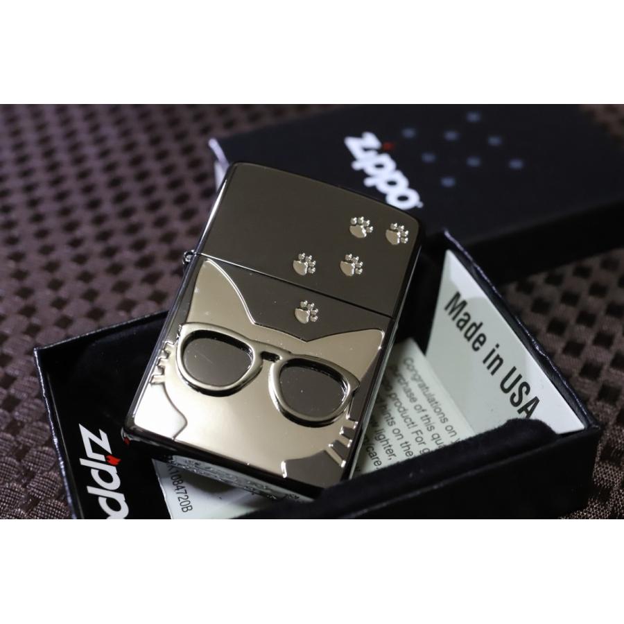 ZIPPO 猫ZIPPO グラサンキャット 鏡面ブラック＆シルバー 黒 銀 ジッポ 