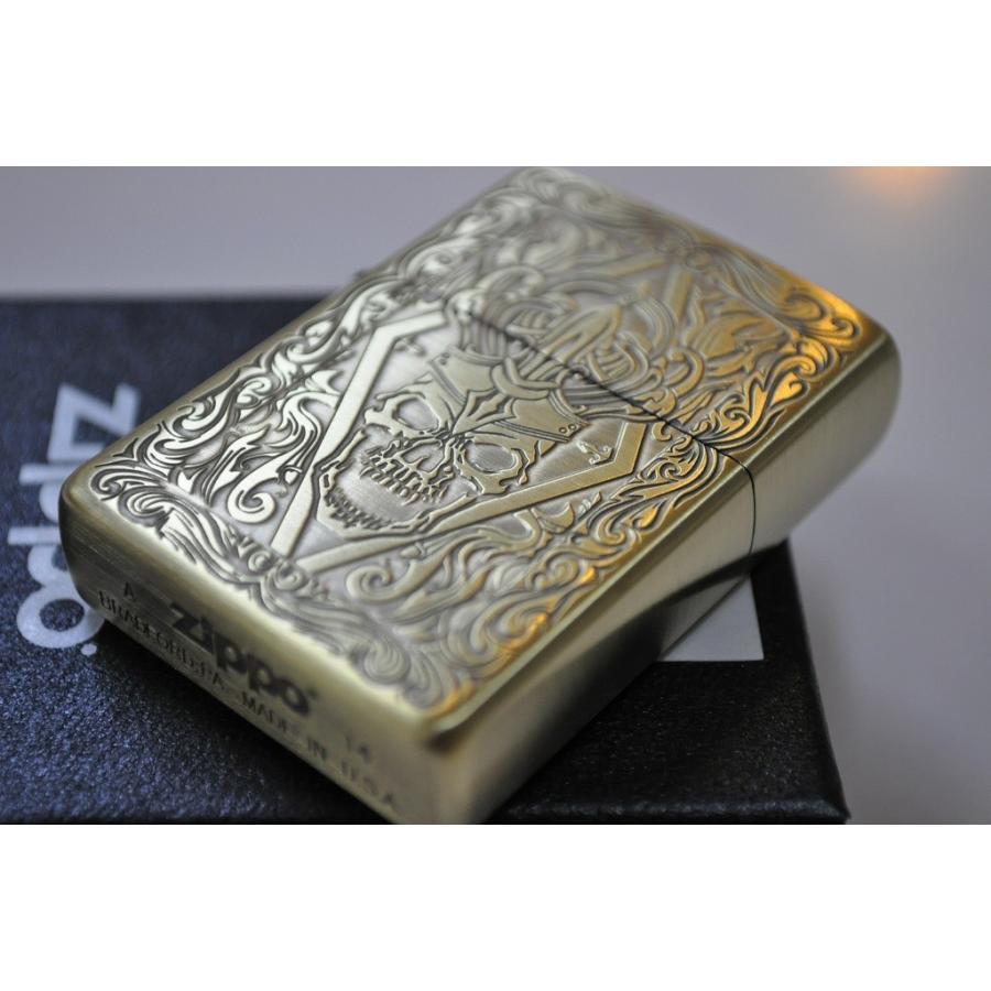 ZIPPO（ジッポー） 真鍮古美金色 ドクロ 髑髏 スカル クラシックタイプ