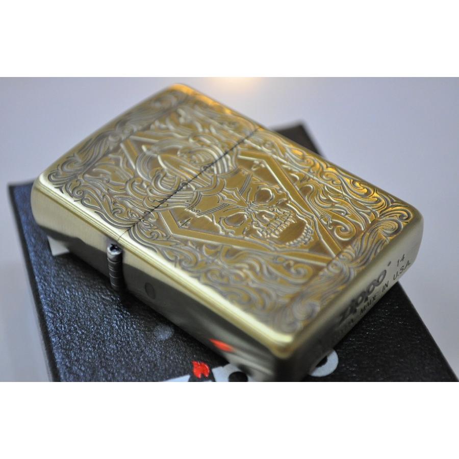 ZIPPO（ジッポー） 真鍮古美金色 ドクロ 髑髏 スカル クラシックタイプ 