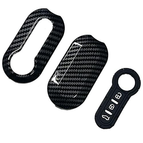 ブラック KING BISON 社外品 フィアット アバルト キーケース カーボン調 ABS 保護 カスタム abarth Fiat 500 ABARTH595 (黒)