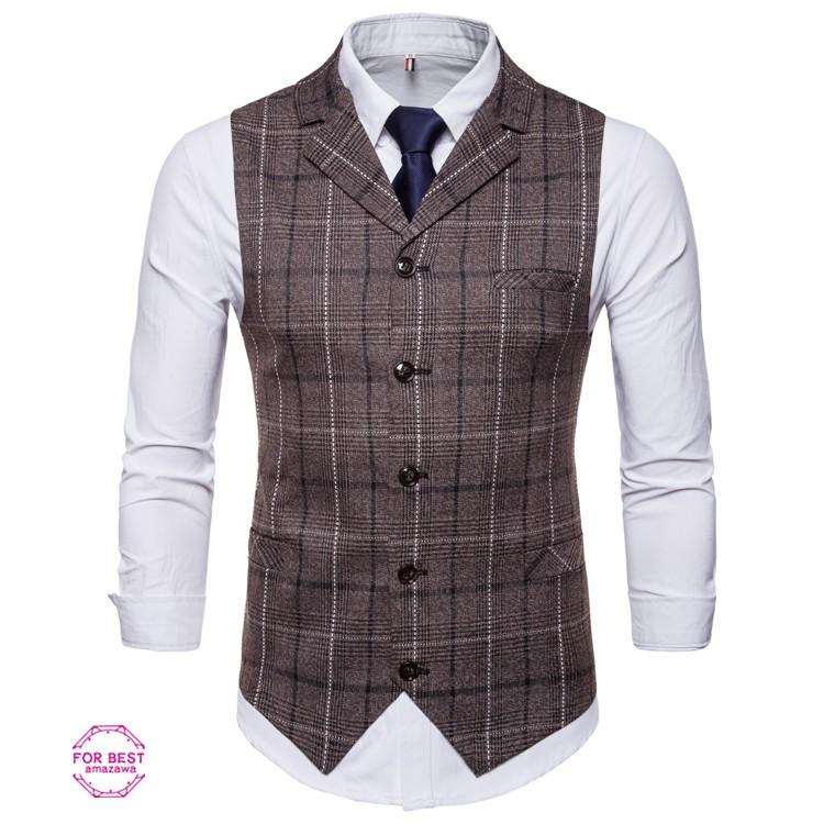 スーツベスト メンズ ジレベスト スーツベスト ビジネスベスト チョッキ おしゃれ チエック柄 折り襟 カジュアル 新郎 夏 Fb For Best 通販 Yahoo ショッピング