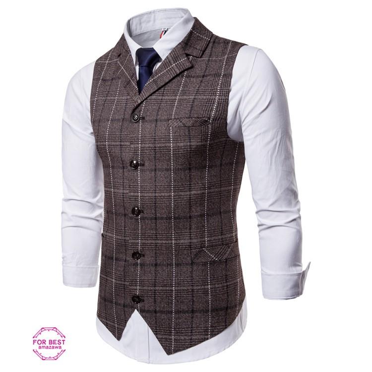 スーツベスト メンズ ジレベスト スーツベスト ビジネスベスト チョッキ おしゃれ チエック柄 折り襟 カジュアル 新郎 夏 Fb For Best 通販 Yahoo ショッピング