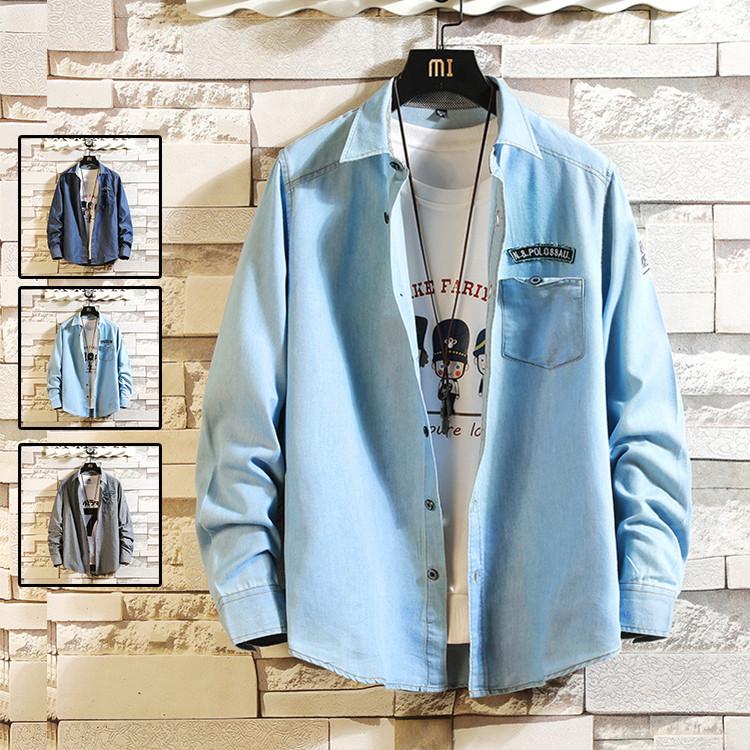 長袖シャツ メンズ デニム シャツ 長袖 デニムシャツ カジュアルシャツ 開襟シャツ 胸ポケット 英文字 おしゃれ 襟切替 春物 夏 父の日 Fb For Best 通販 Yahoo ショッピング