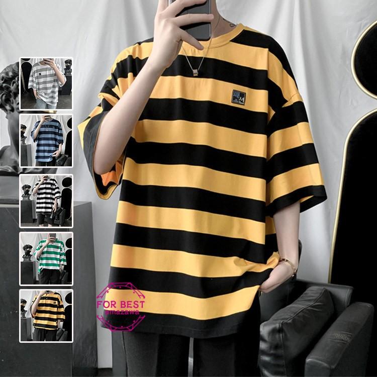 Tシャツ メンズ ビッグtシャツ 半袖 半袖tシャツ ゆったり ボーダー柄 切り替え インナー クルーネック 夏 Fb For Best 通販 Yahoo ショッピング