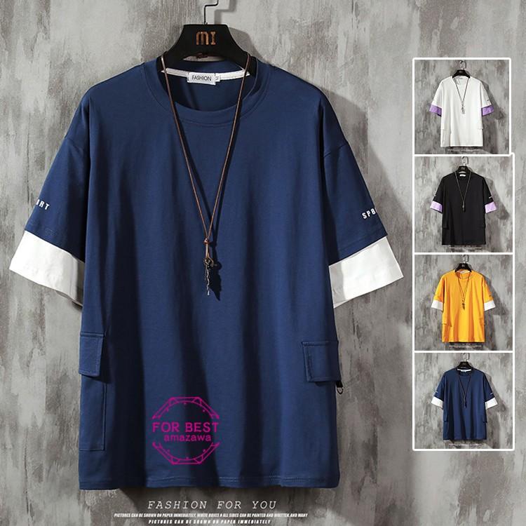 Tシャツ メンズ 七分袖 七分袖tシャツ 重ね着風 クルーネック カットソー ティーシャツ 大きいサイズ 春 Fb For Best 通販 Yahoo ショッピング